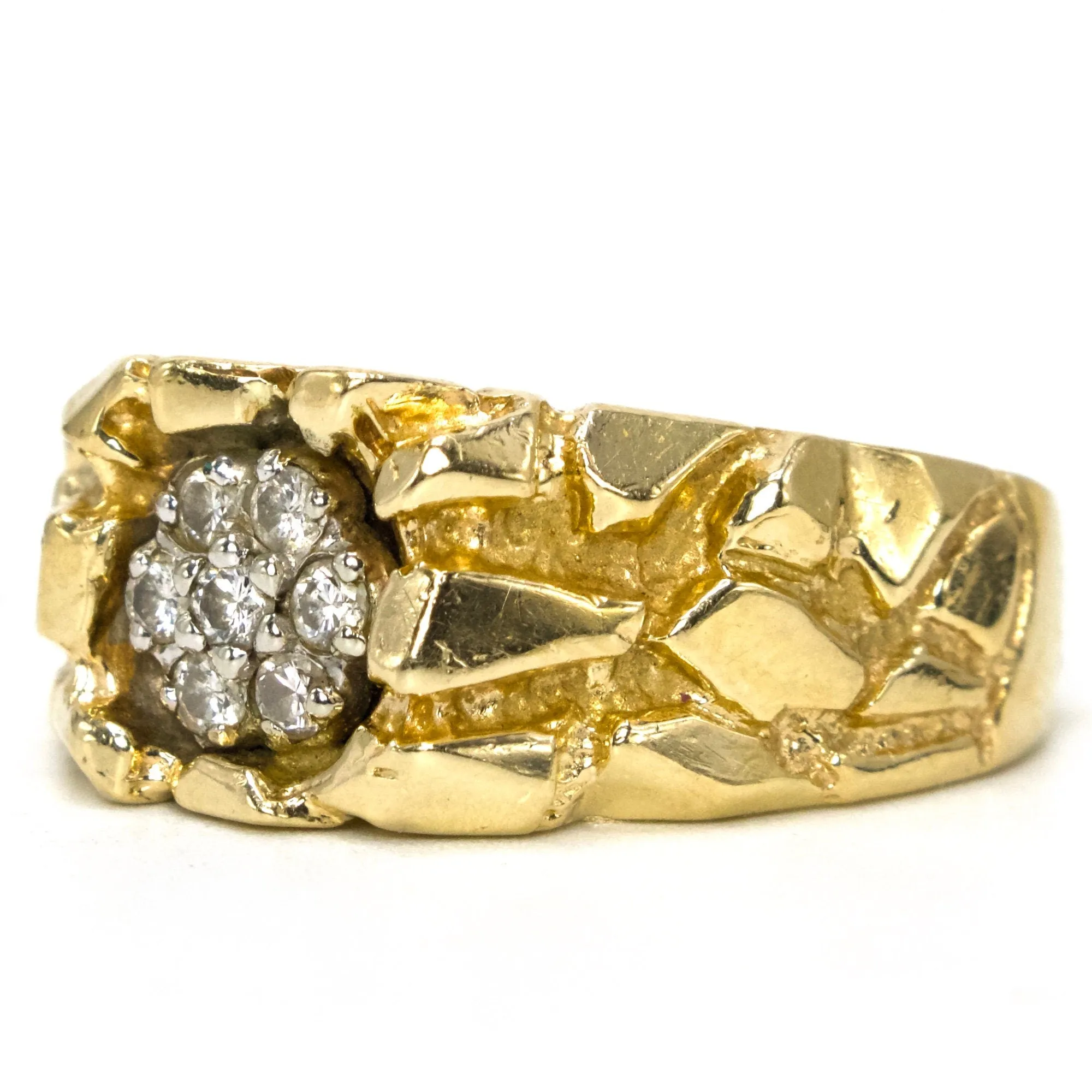 Estate 14K Yellow Gold Nugget Style Ring with Central Diamond Cluster
