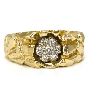 Estate 14K Yellow Gold Nugget Style Ring with Central Diamond Cluster