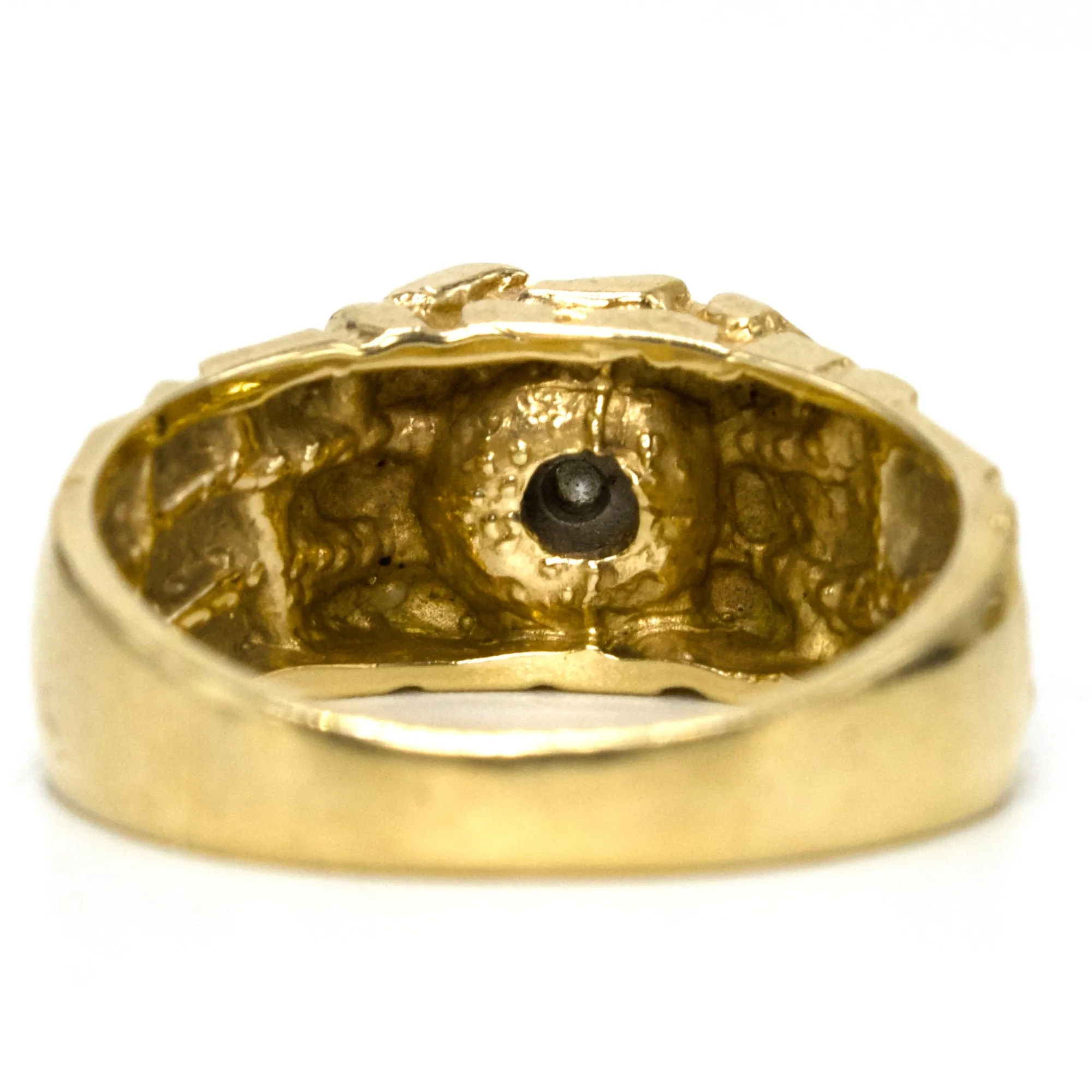 Estate 14K Yellow Gold Nugget Style Ring with Central Diamond Cluster