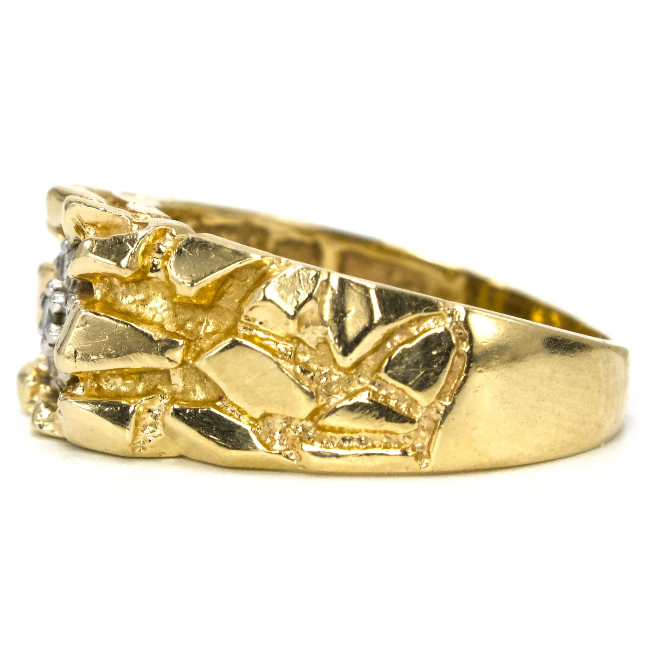 Estate 14K Yellow Gold Nugget Style Ring with Central Diamond Cluster