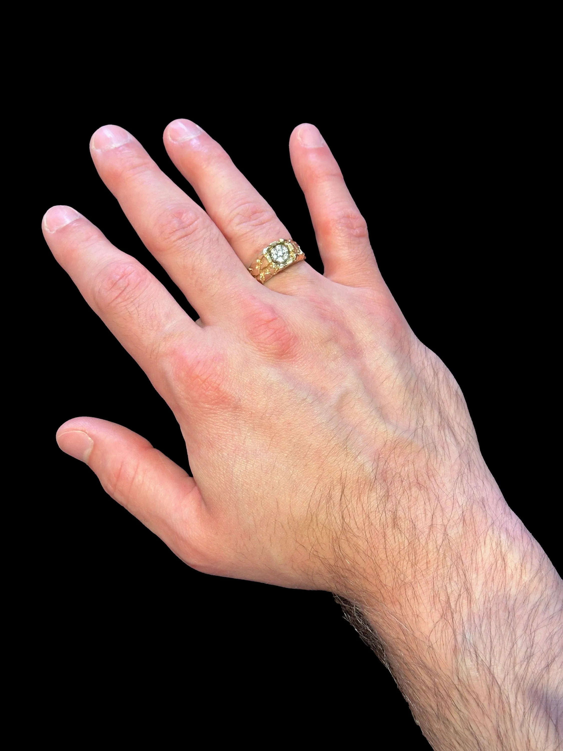 Estate 14K Yellow Gold Nugget Style Ring with Central Diamond Cluster