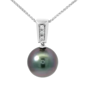Estate 18k and 14k White Gold Tahitian Pearl and Diamond Necklace