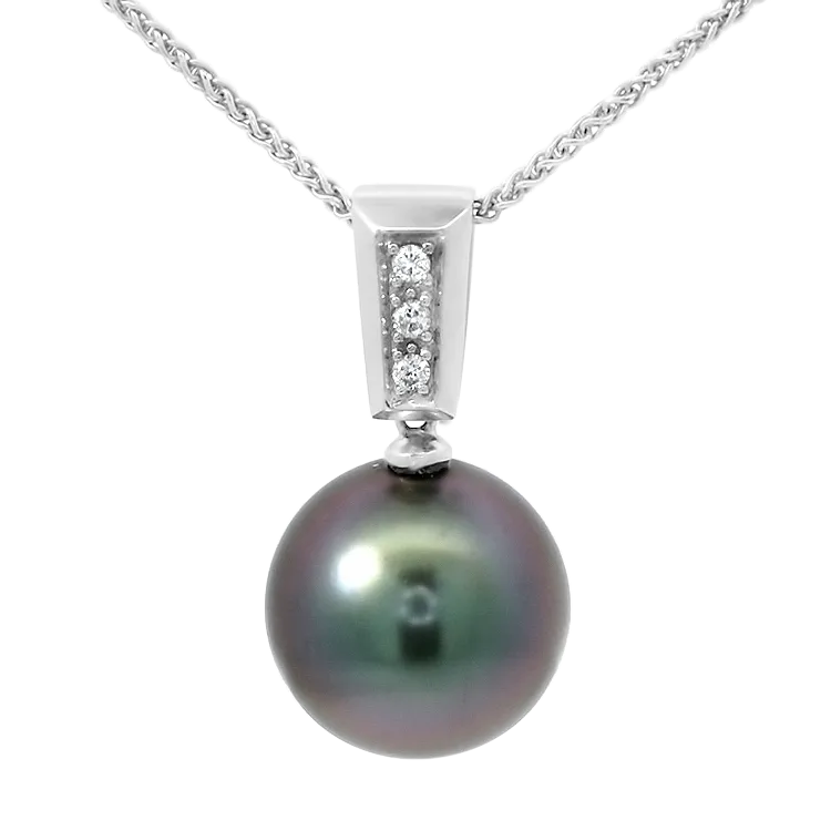 Estate 18k and 14k White Gold Tahitian Pearl and Diamond Necklace