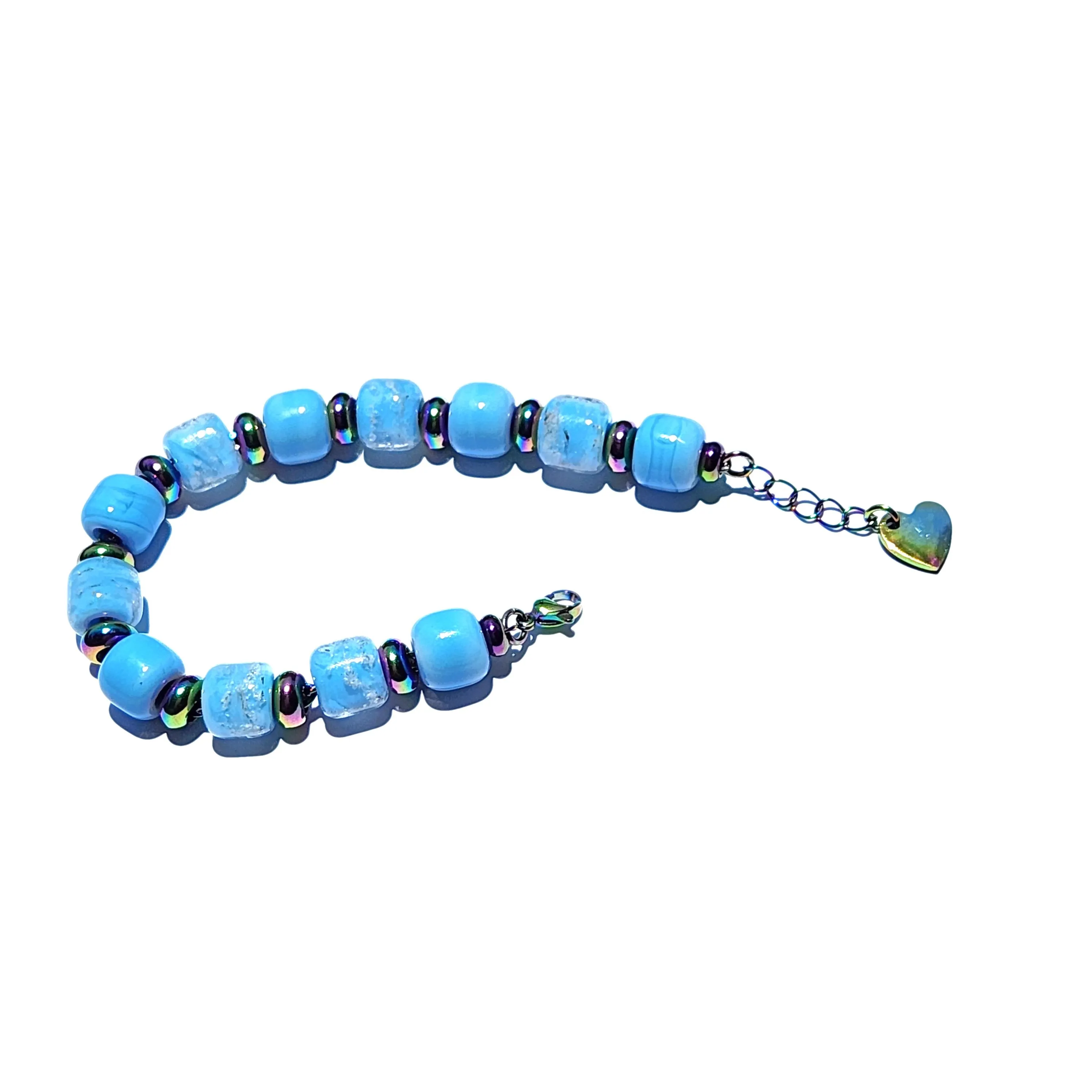 Eternal Cremation Bracelet With Glass Beads in Sky Blue