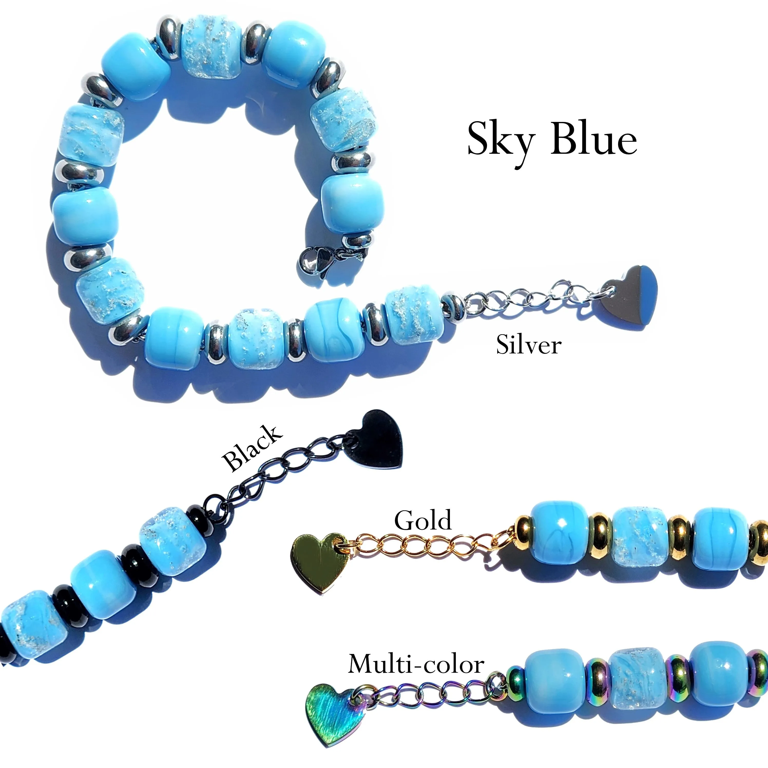 Eternal Cremation Bracelet With Glass Beads in Sky Blue