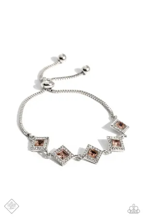 Exclusive Exhibit - Orange - Peach Square Cut Gem Paparazzi Bolo/Lariat Bracelet - May 2023 Fiercely 5th Avenue