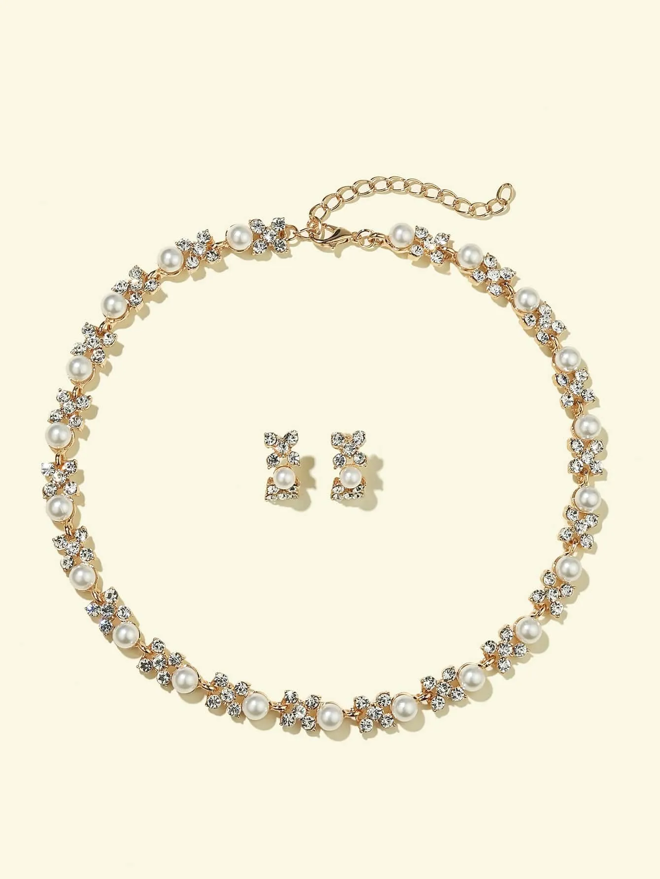 Faux Pearl & Rhinestone Decor Necklace & Earrings - Multicolor