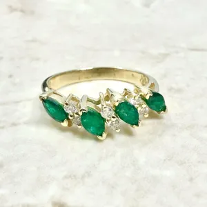 Fine Vintage 14 Karat Yellow Gold Diamond & Natural Emerald Band Ring