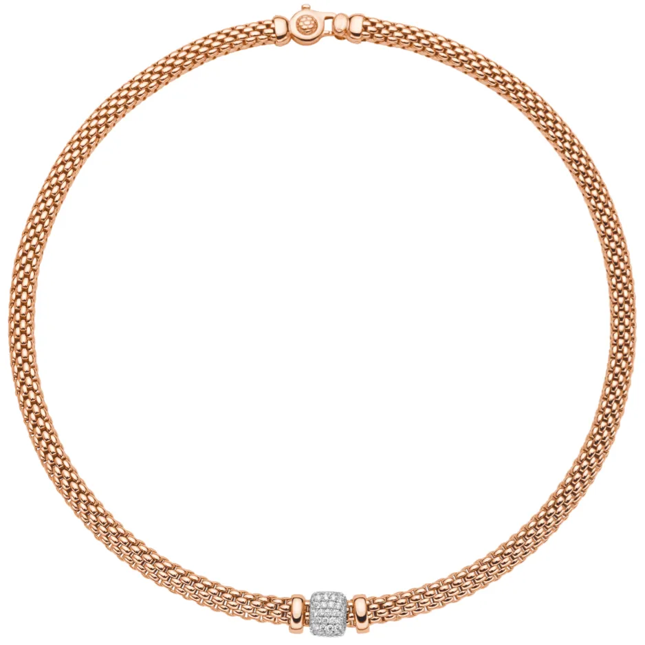 Fope Vendôme Gold Necklace with Pave Diamonds in Rose Gold