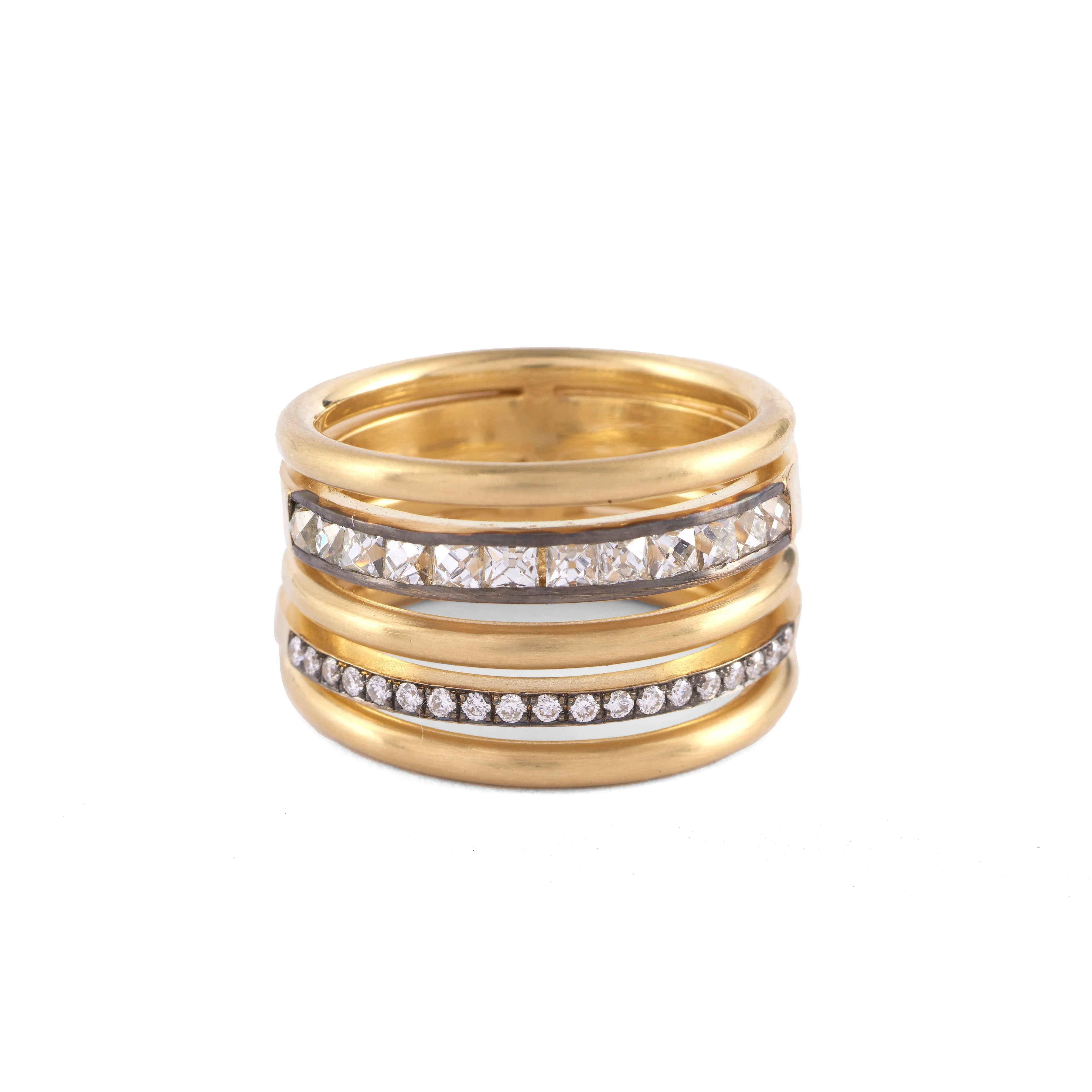 French Cut & Round Diamond Spiral Ring