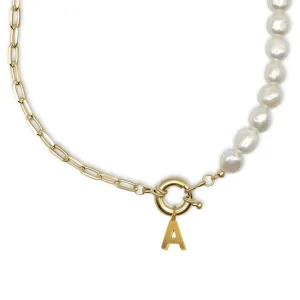 Freshwater Pearl Necklace with Paperclip Chain & Custom Initial Clasp