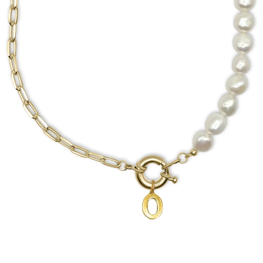 Freshwater Pearl Necklace with Paperclip Chain & Custom Initial Clasp