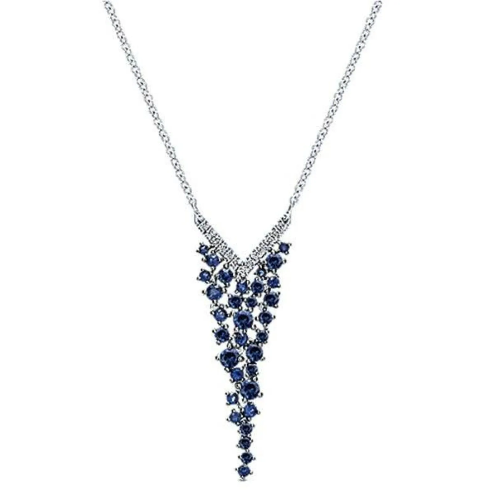 Gabriel & Co. Lusso Blue Sapphire & Diamond "Waterfall" Necklace
