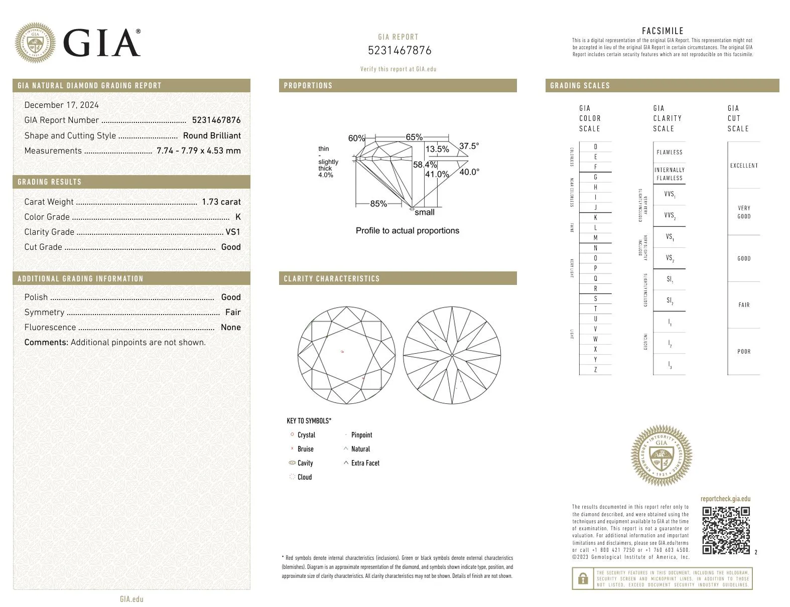 GIA 1.73 carat round brilliant cut diamond 18k yellow gold engagement ring