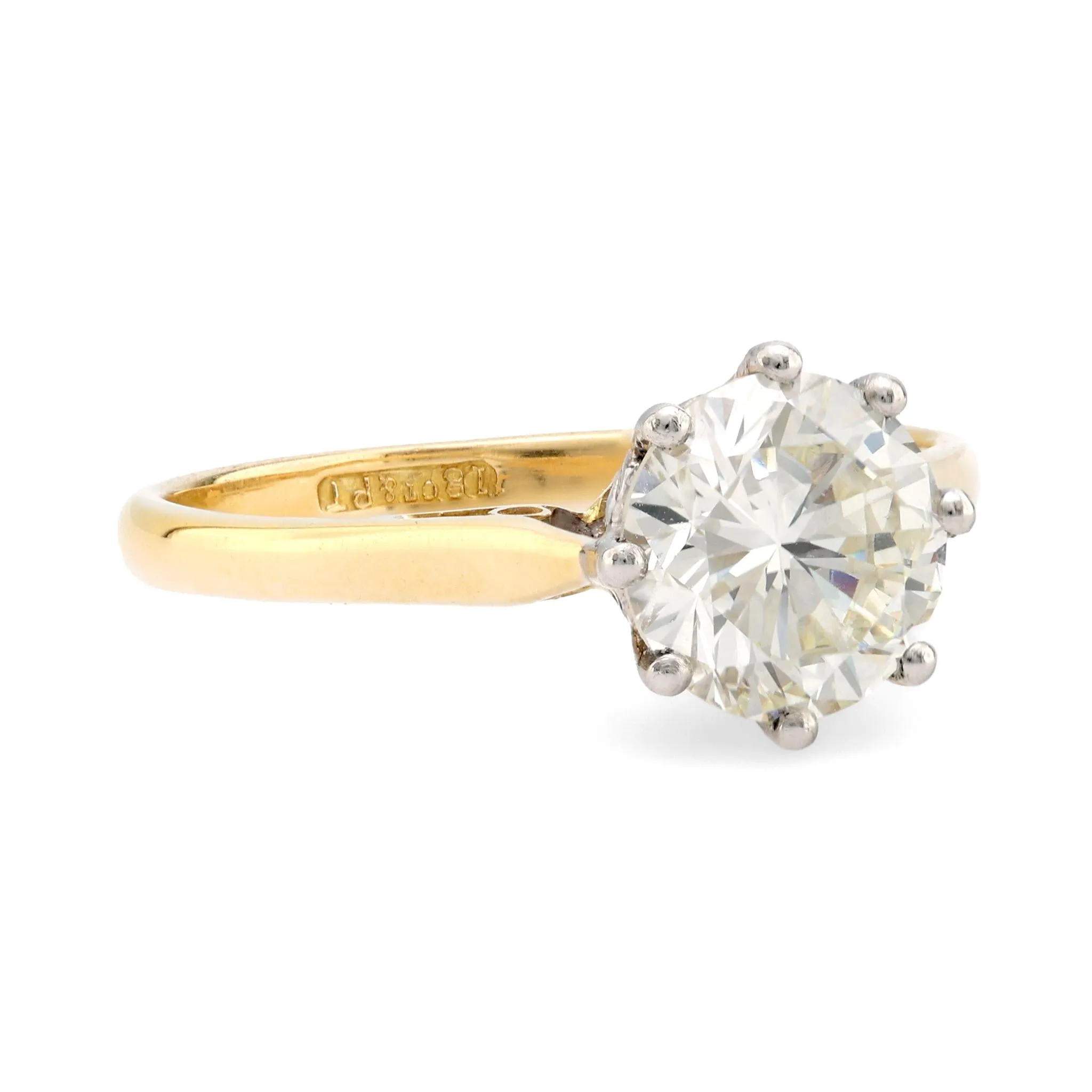 GIA 1.73 carat round brilliant cut diamond 18k yellow gold engagement ring