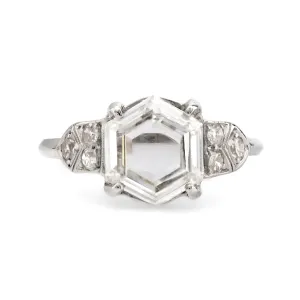 GIA Art Deco 2.17 carat hexagonal cut diamond platinum engagement ring