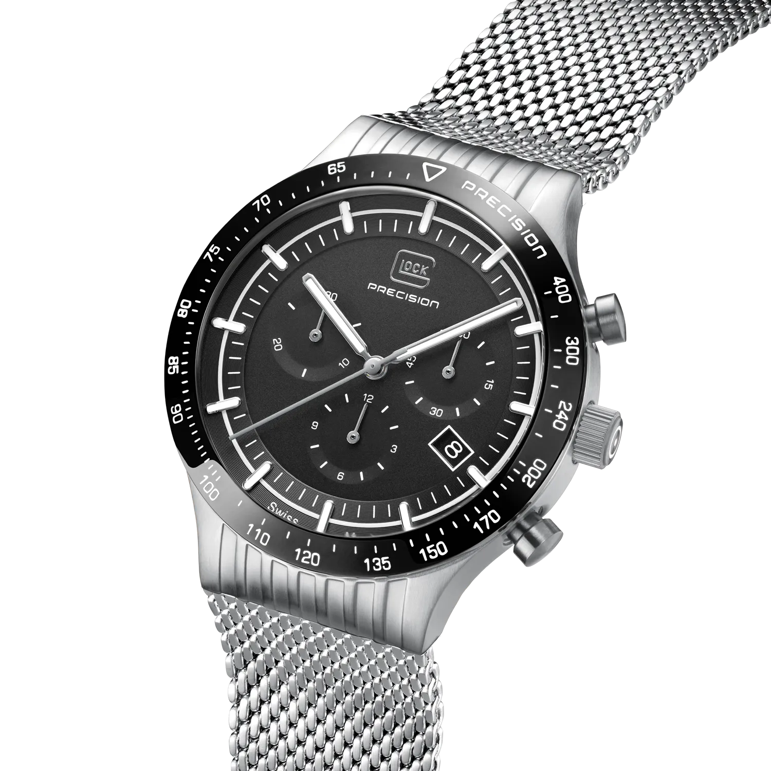 Glock Men's Stainless Steel Chronograph Quartz Watch Silver/Black GW-34-4-24