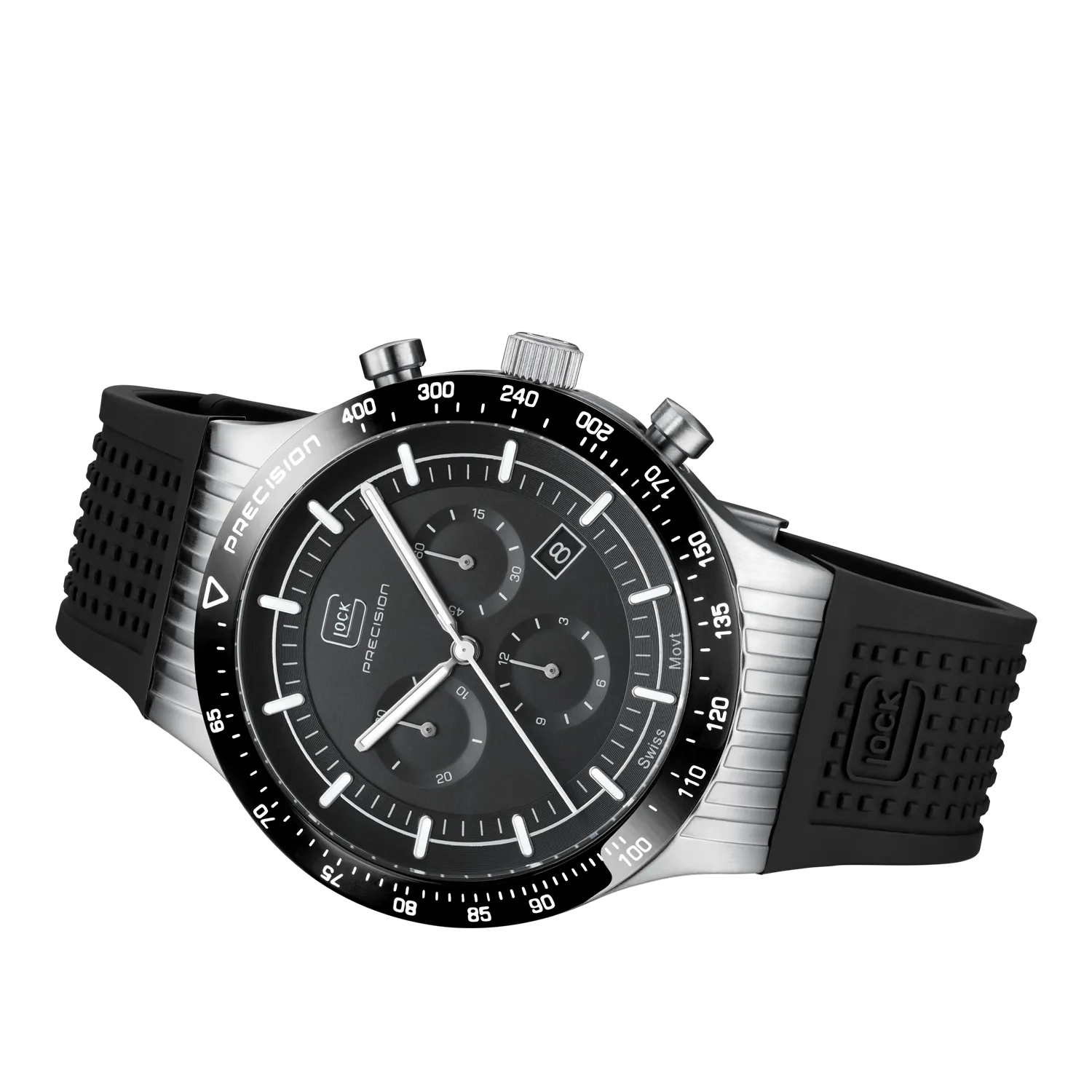 Glock Men's Stainless Steel Chronograph Quartz Watch Silver/Black GW-34-4-24