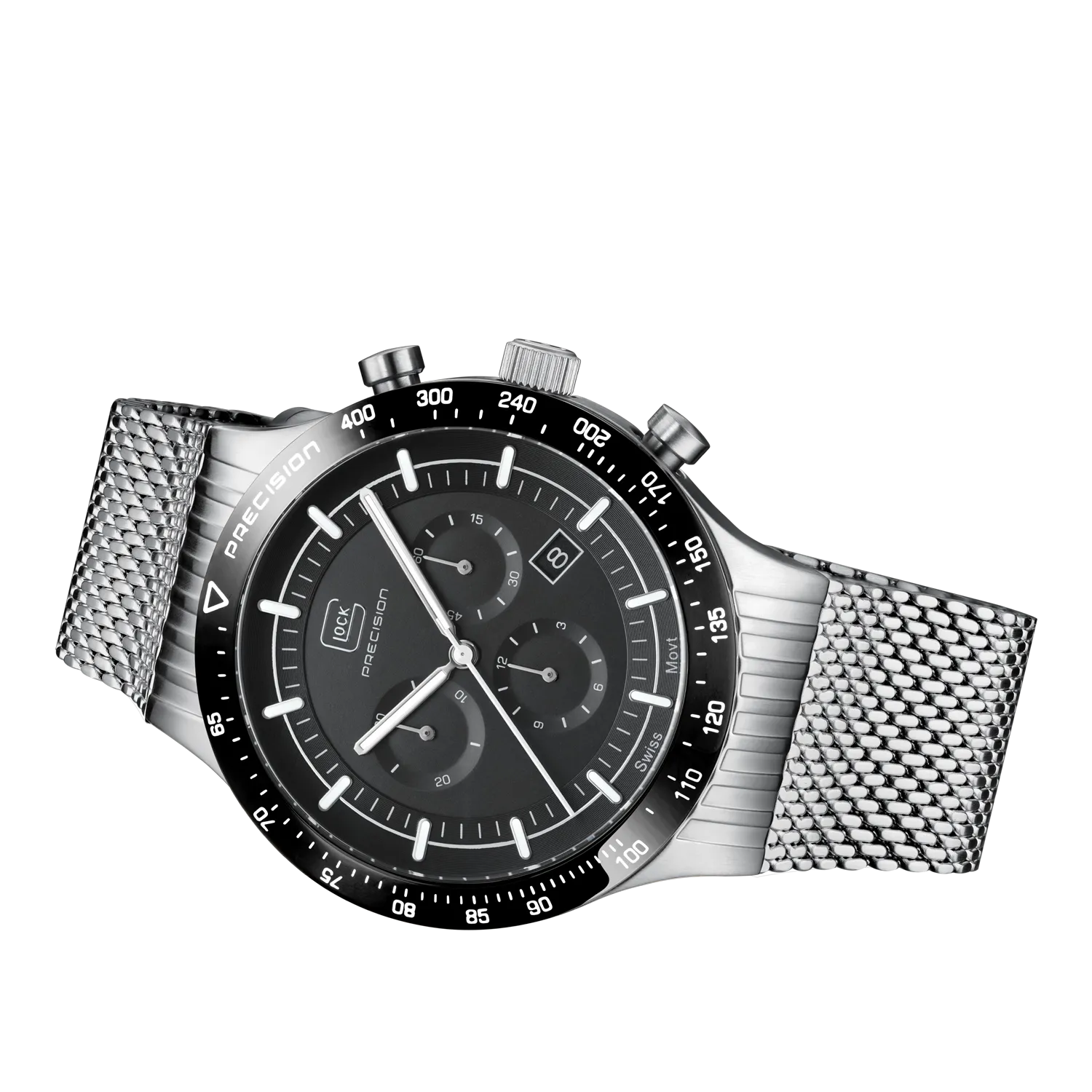 Glock Men's Stainless Steel Chronograph Quartz Watch Silver/Black GW-34-4-24