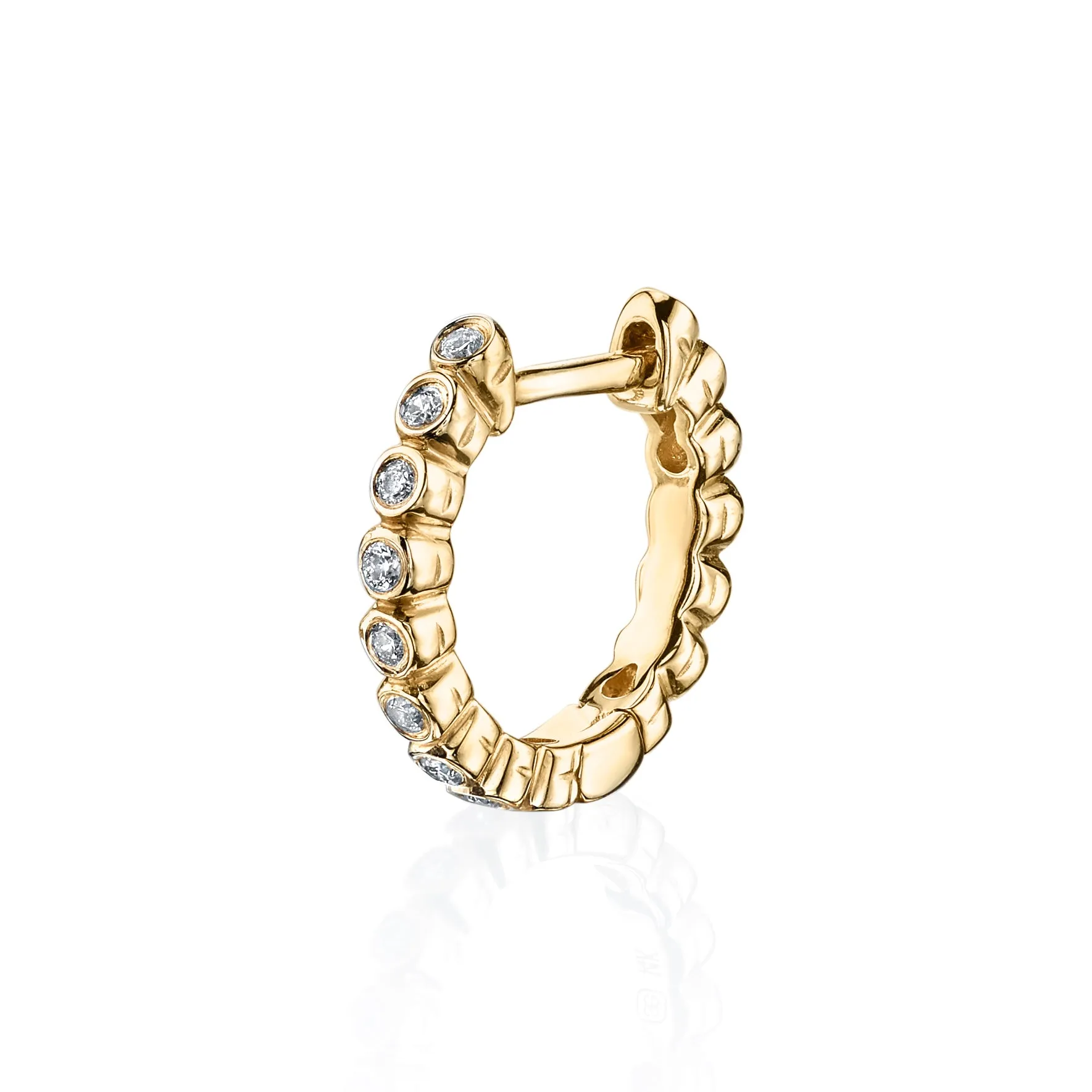 Gold & Bezel Diamond Huggie Hoops