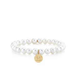 Gold & Diamond Gemini Zodiac Medallion on Pearls