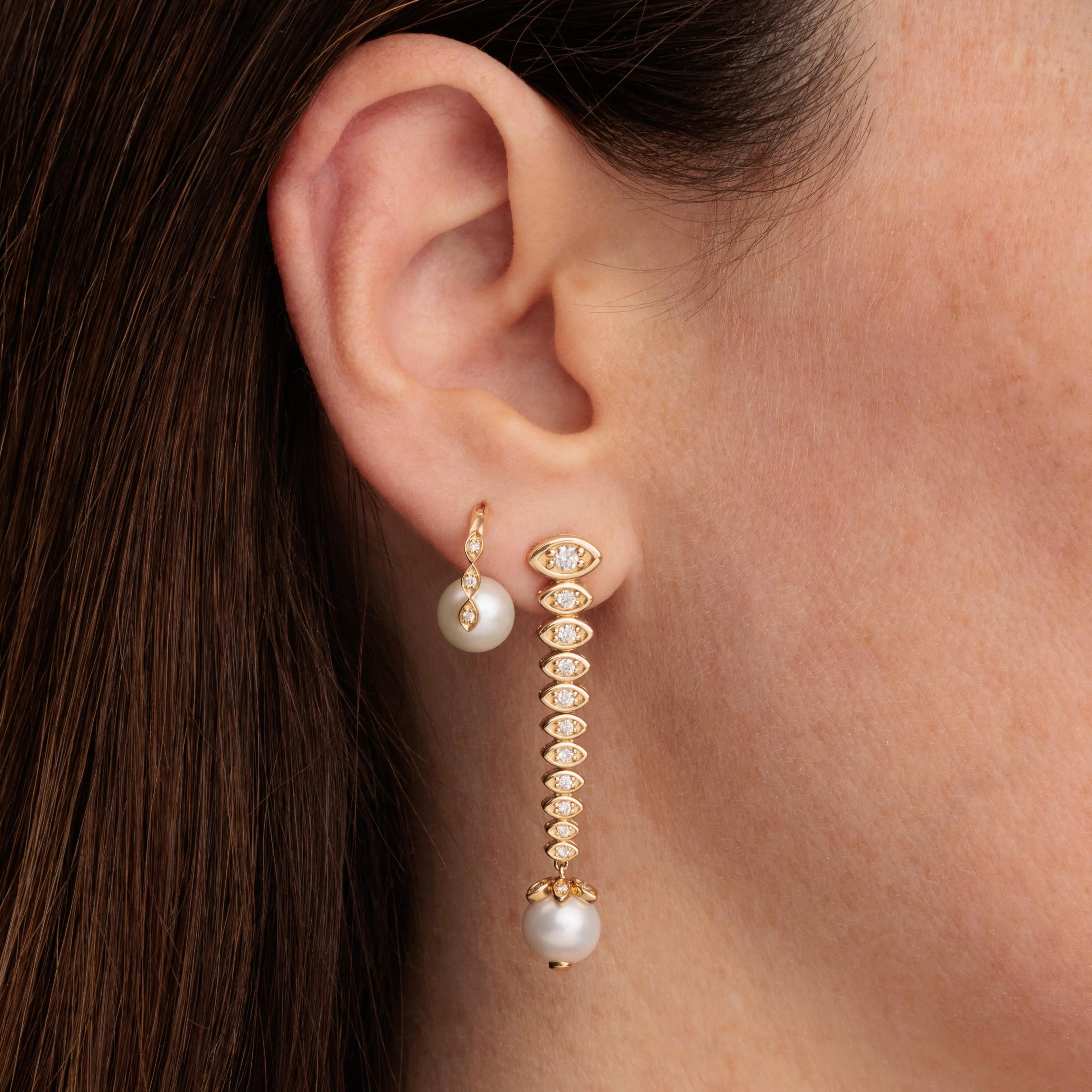 Gold & Diamond Graduated Marquise Eye Earrings