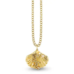 Gold & Diamond Large Scallop Shell Icons Charm