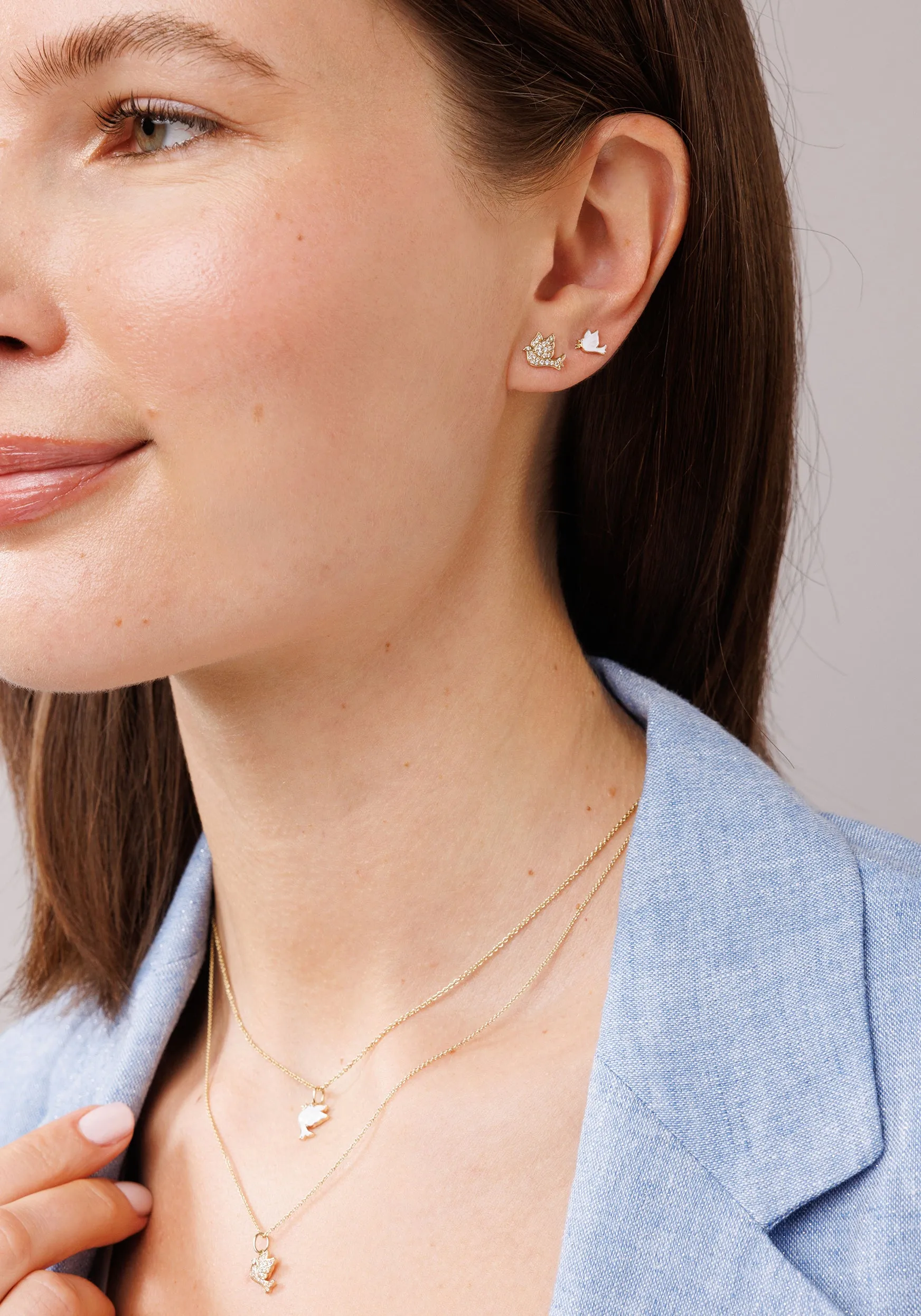 Gold & Diamond Pave Dove Stud