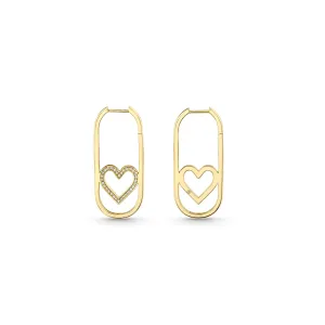 Gold & Pave Diamond Open Heart Long Hoops