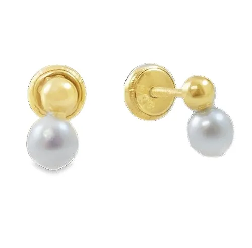 Gold Bead Pearl Drop Baby Earrings