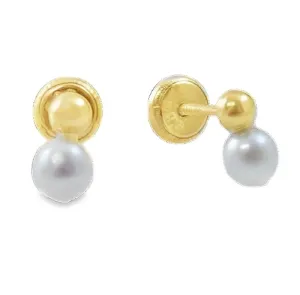 Gold Bead Pearl Drop Baby Earrings
