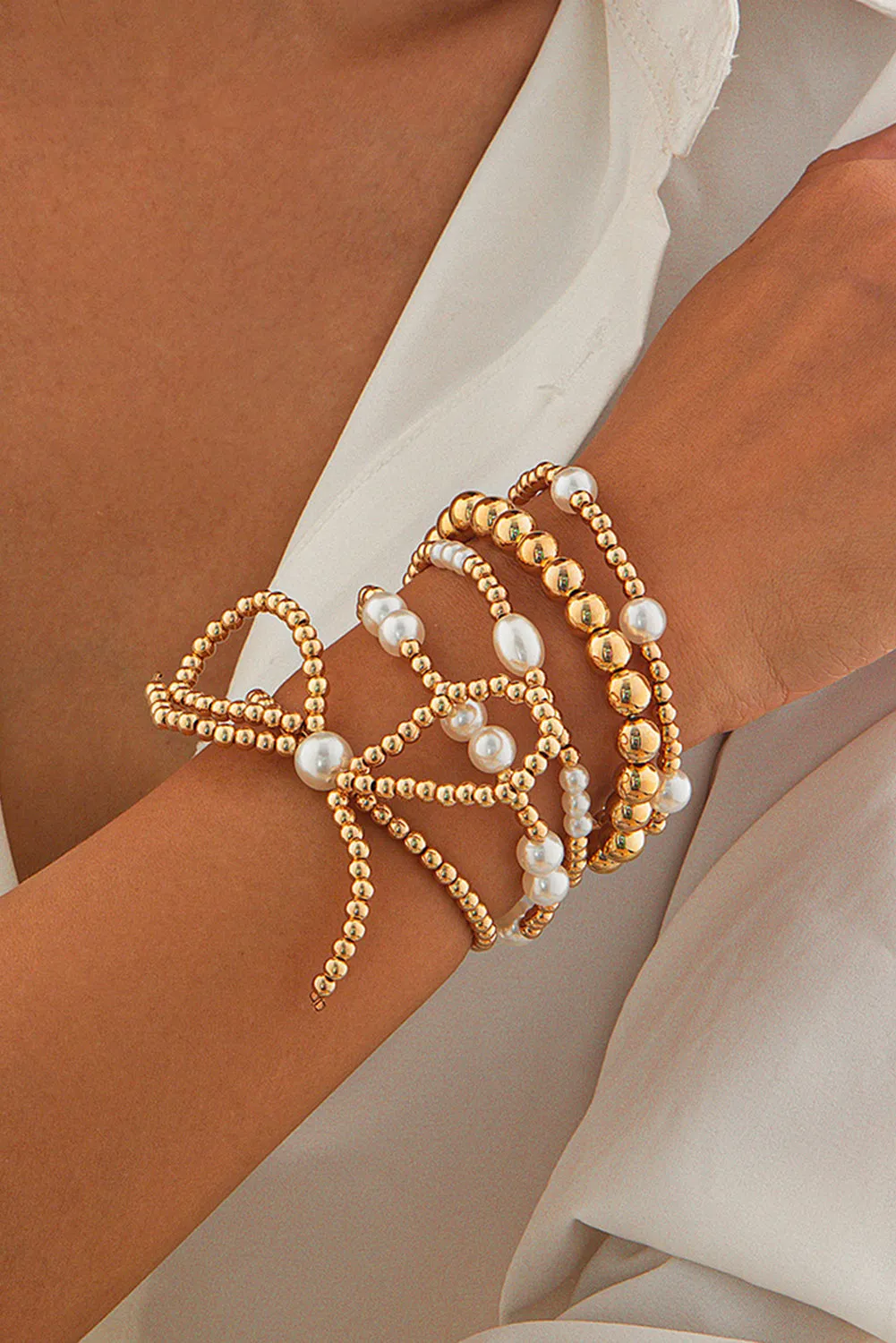 Gold Bow Multi Layered Bracelet Set