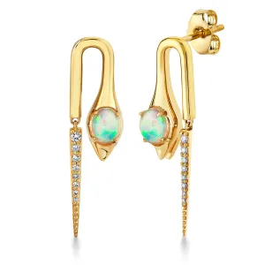 Gold, Diamond & Opal Hanging Snake Pike Earrings