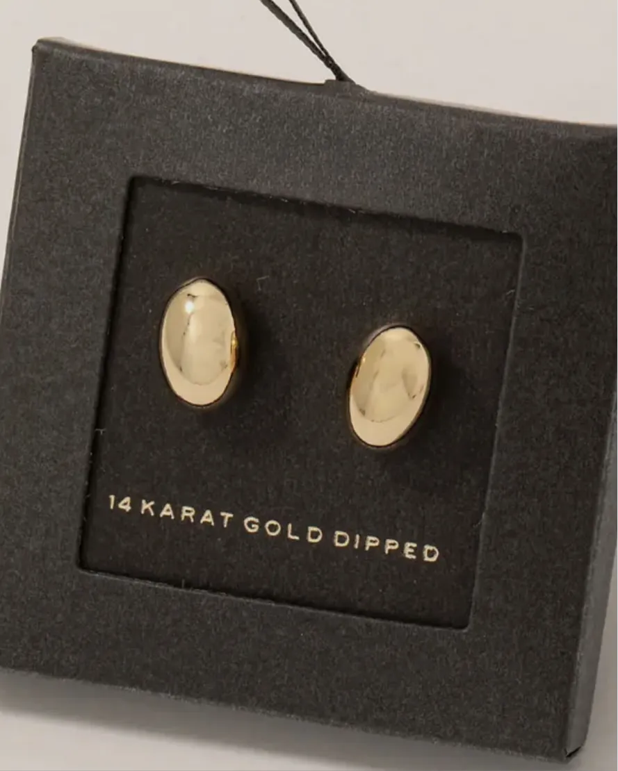Gold Dipped Oval Bead Stud Earrings