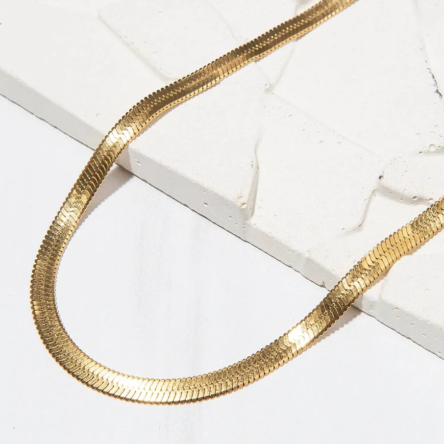 Gold Herringbone Chain Necklace - 16"