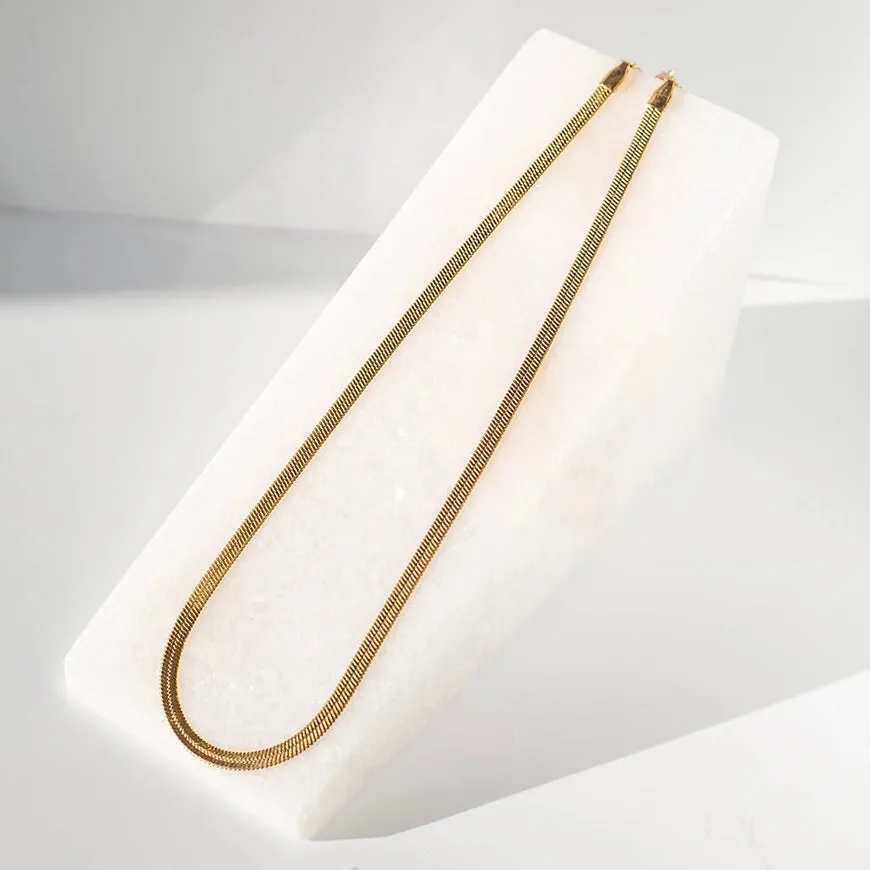 Gold Herringbone Chain Necklace - 16"