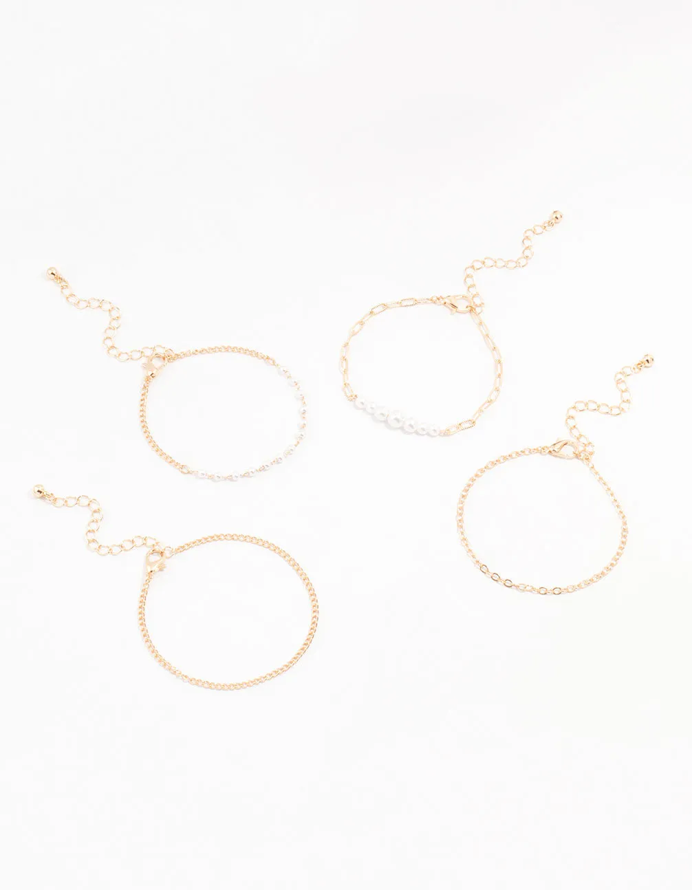 Gold Pearl Paperclip Chain Bracelet 4-Pack