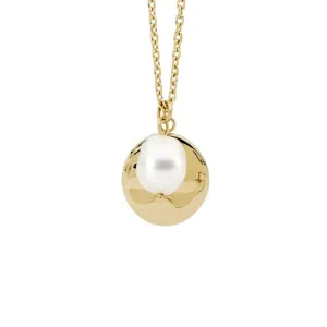 Gold Plated Disk with Freshwater Pearl Pendant 40cm  5cm Extender