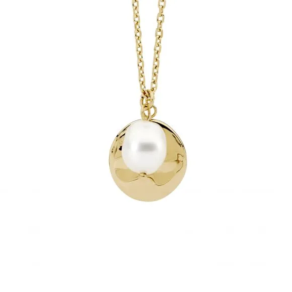 Gold Plated Disk with Freshwater Pearl Pendant 40cm  5cm Extender