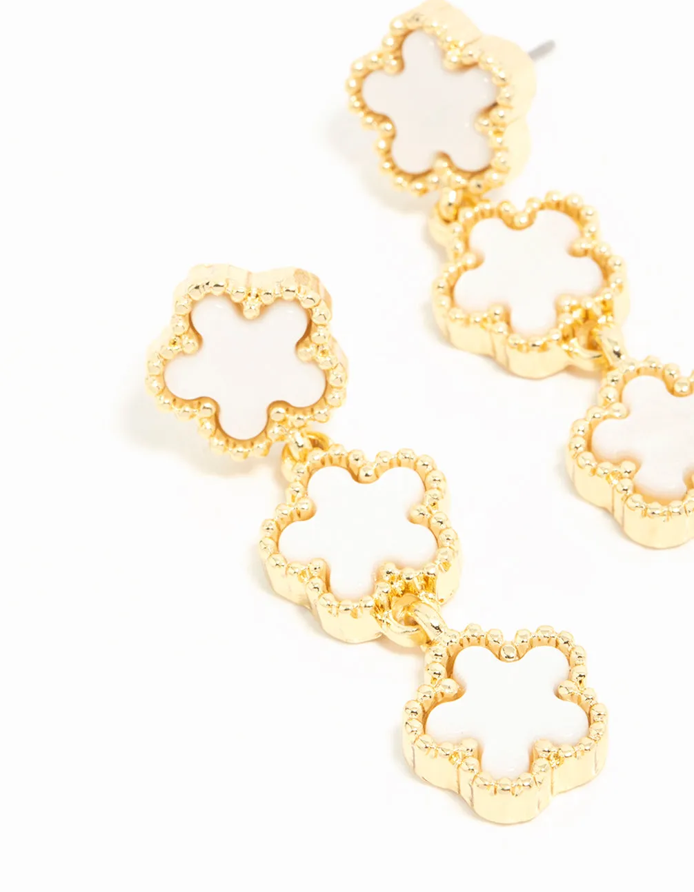 Gold Plated Flower Trio Drop Earrings