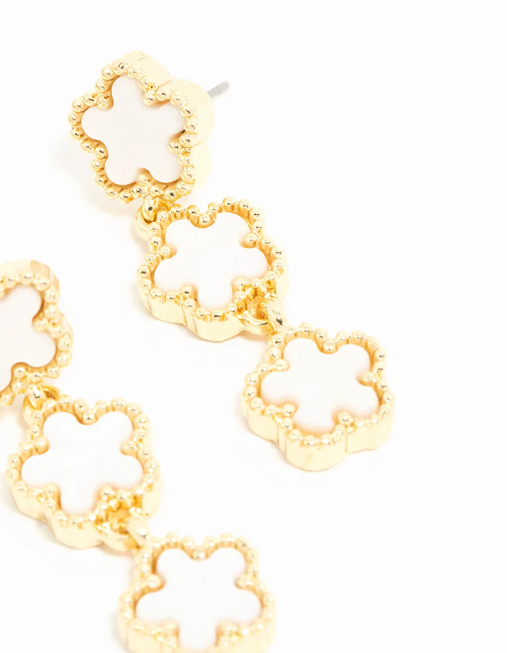 Gold Plated Flower Trio Drop Earrings