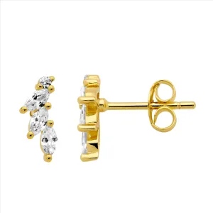 Gold Plated Sterling Silver Stud Earrings with Cluster Marquise Cubic Zirconias E555G