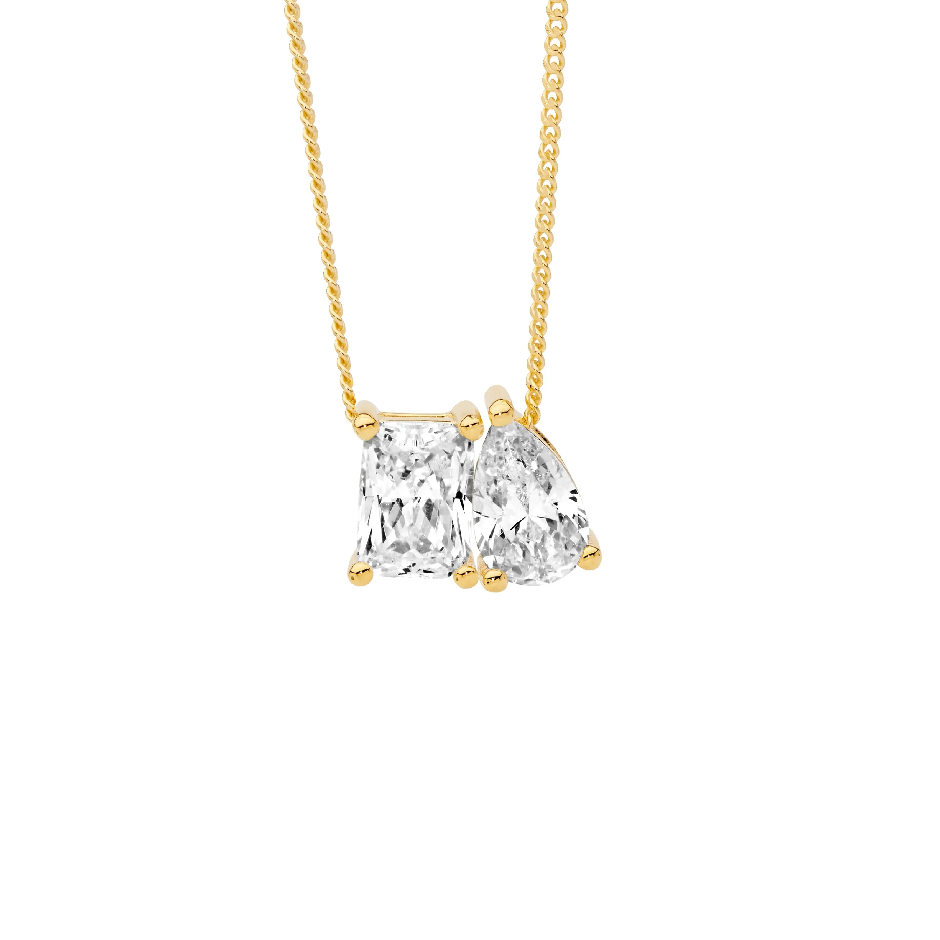 Gold Plated Sterling Sliver 'Toi Et Moi' Cubic Zirconia Pendant P887G
