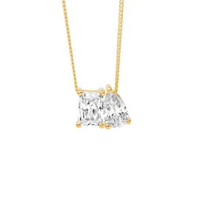 Gold Plated Sterling Sliver 'Toi Et Moi' Cubic Zirconia Pendant P887G