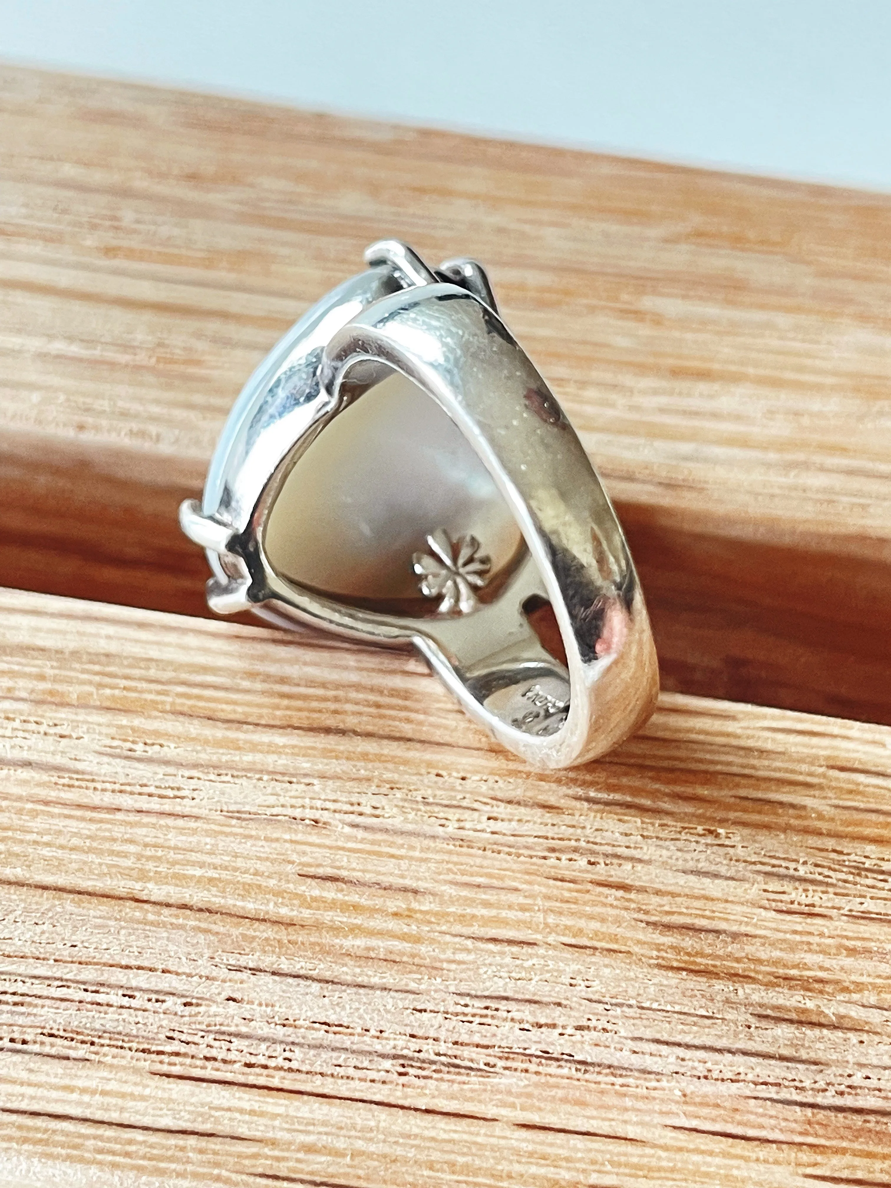 Gorgeous Mother of Pearl and Larimar Ring in Silver