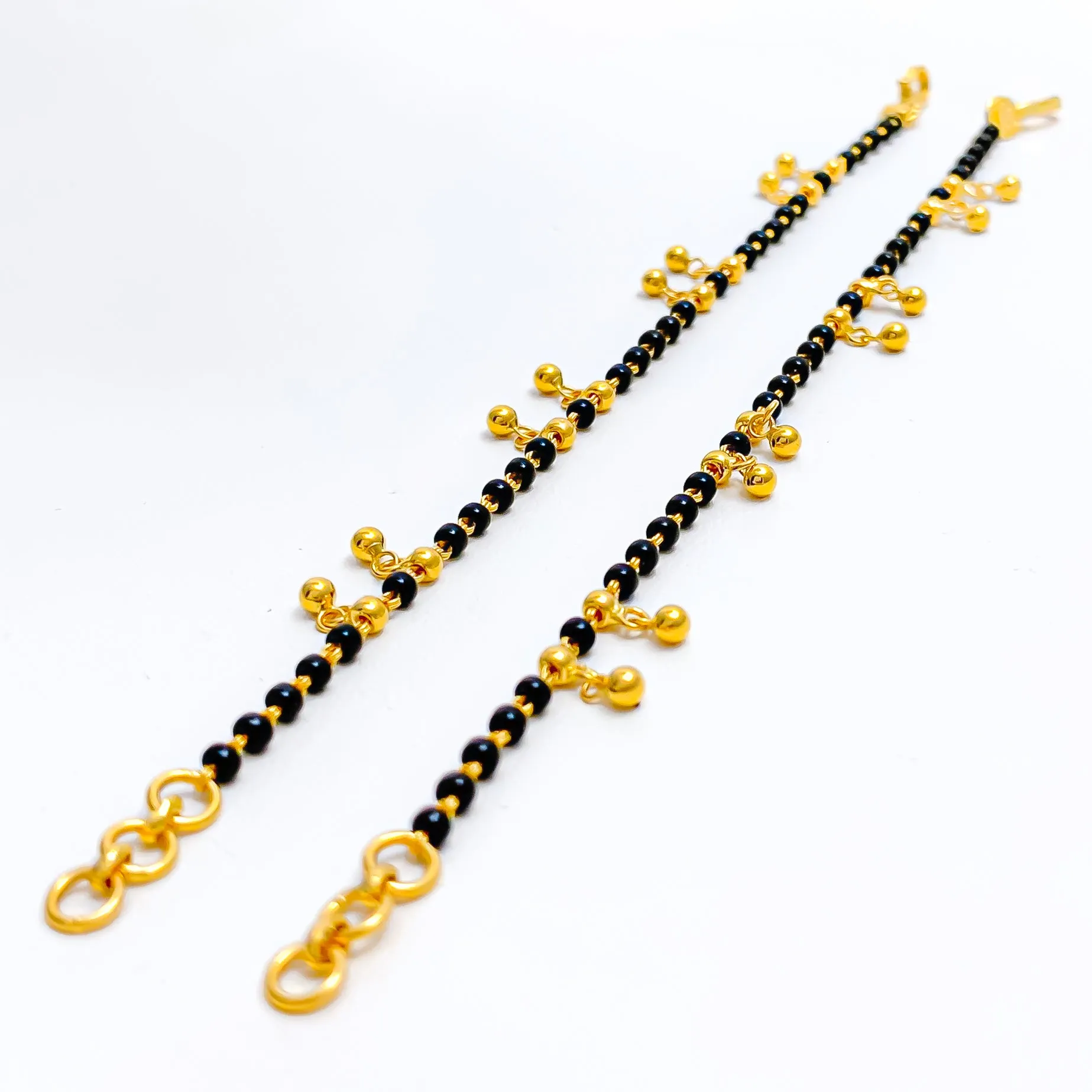 Graceful 22k Gold Black Bead Baby Bracelet Pair