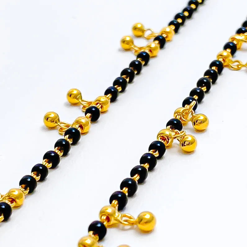 Graceful 22k Gold Black Bead Baby Bracelet Pair
