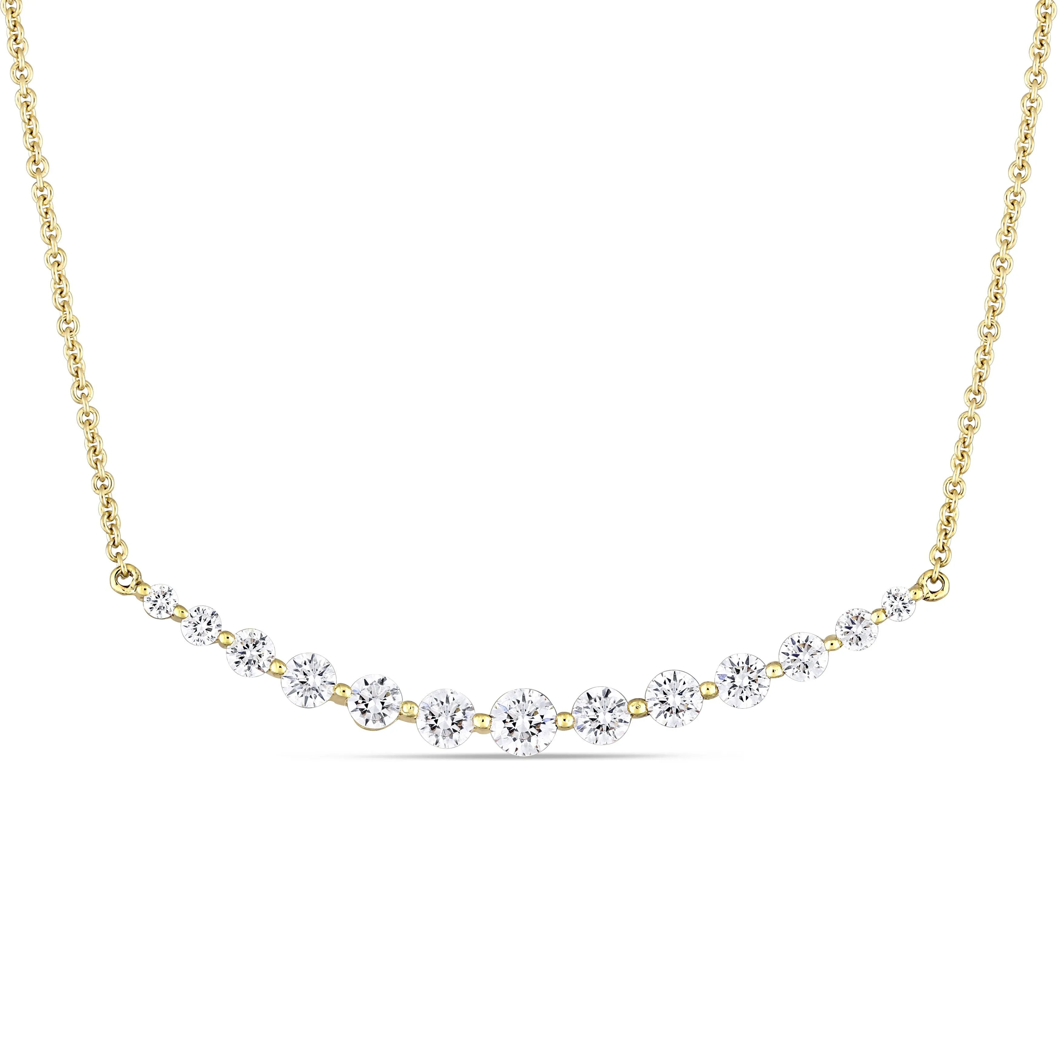 Graduated Diamond Curve bar Necklace 1 CT