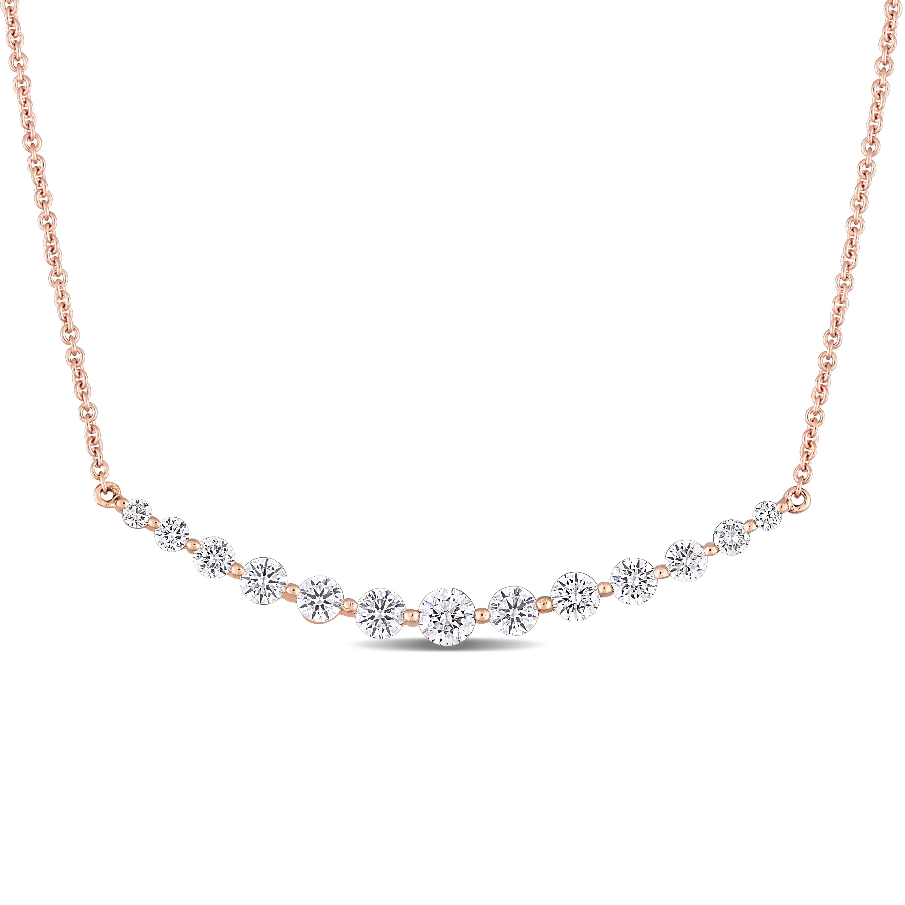 Graduated Diamond Curve bar Necklace 1 CT