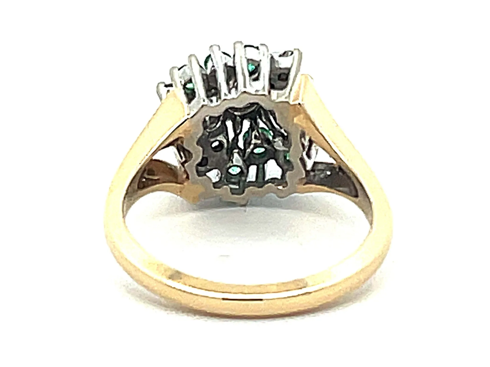 Green Emerald and Diamond Cluster Ring in 14k Gold